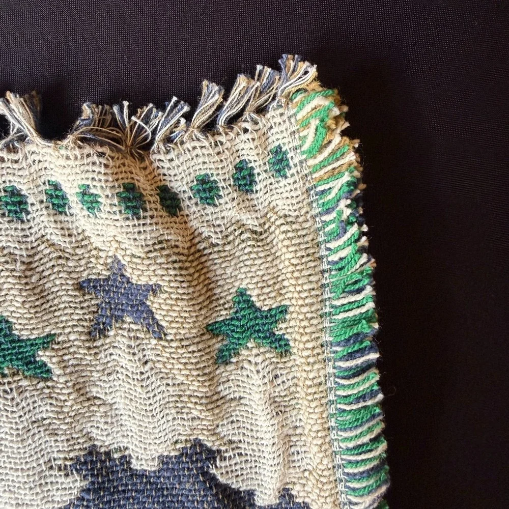 Vtg Set 4 Christmas Cabin Village Placemats Handwoven Cotton Rustic Lodge Decor‎